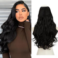 SARLA Clip in U Part Hair Extensions Synthetic Long Wavy Curly Thick Full Head Hairpiece for Women Off Black 24 Inch