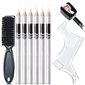 NewBang 8 Piece White Barber Pencil Set - Edge Hairline Razor Trace Pencils for Beard Guide and Shaping with Built-in Sharpener, Brush and Ruler