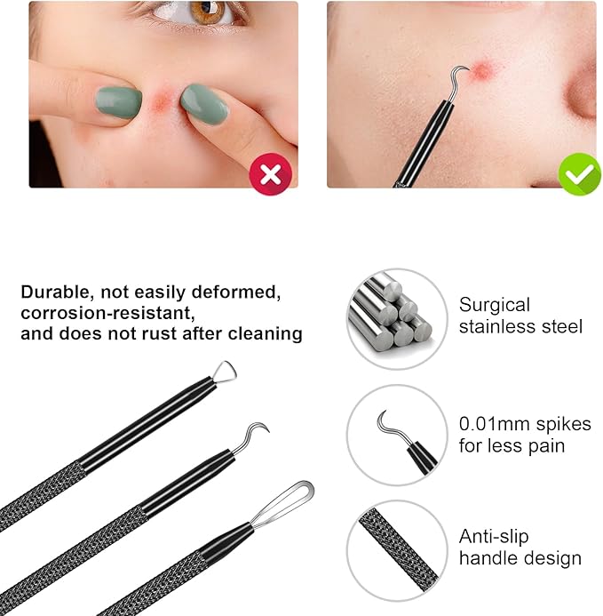 Pimple Popper Tool kit Blackhead Remover Comedone Extractor Kit with Box for Easily Remove blackheads, Acne, Blemishes, Whiteheads, pimples and Papules from the face and Bonus Gift -6pcs