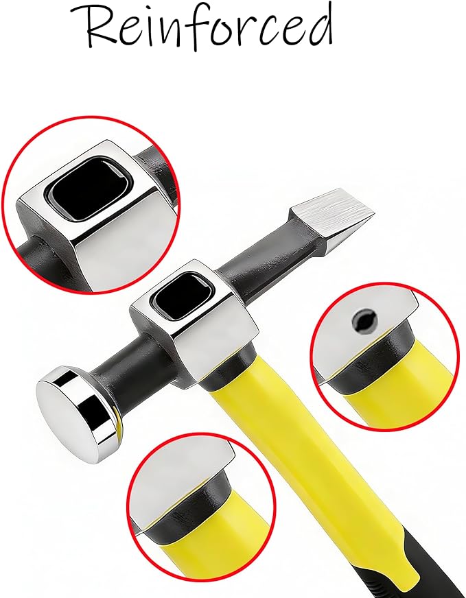 Auto Body Hammer,Flat and Round Head,Polished,Reinforce,Anti-Rust,Plastic Handle.