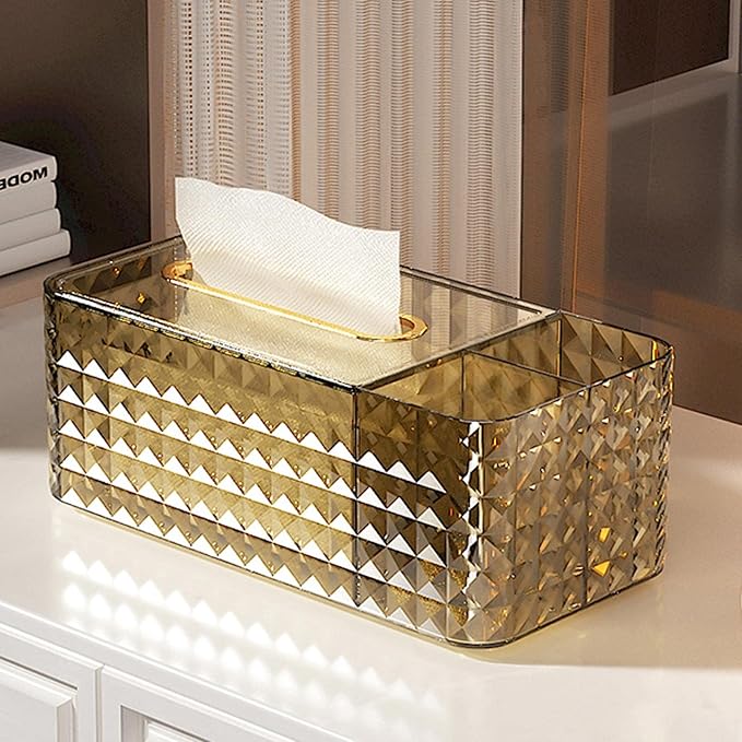 Tissue Box Cover Rectangle,Tissue Holder Napkin Dispenser for Bathroom Bedroom Living Room Office (Gold)