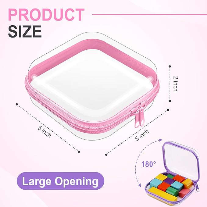 Hoolerry 4 Pcs Hard Clear Zipper Case Makeup Bags Plastic Zipper Pouch Transparent Storage Box Containers for Cosmetics, Snacks, Building Blocks, Puzzles(Clear,5 x 5 x 2 in,Multicolor)