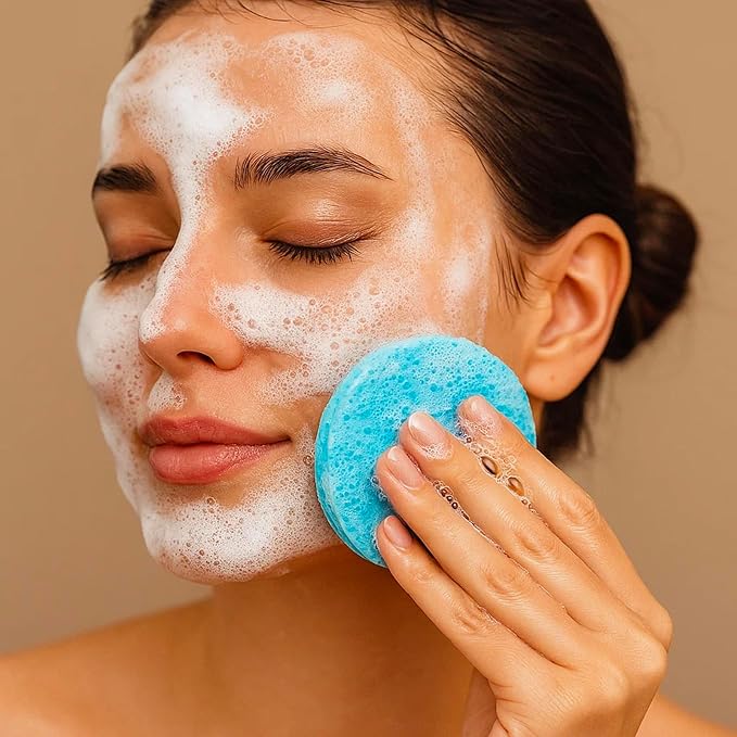 120PCS Facial Sponges Compressed – Soft Disposable Face Cleansing Pads for Makeup Removal, Esthetician-Grade Round Exfoliating Spa Facial Sponge for Women & Daily Skincare (White,Pink,Blue)