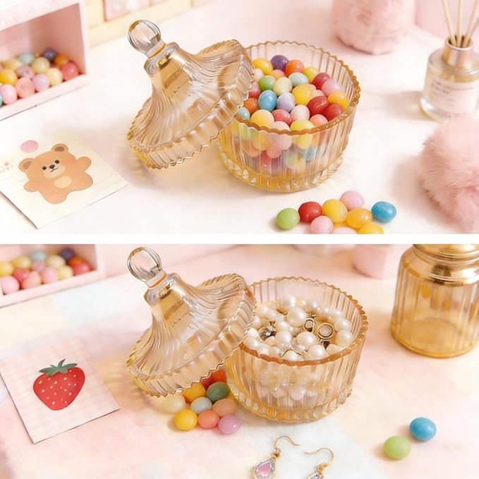 Body Powder Puff and Container, Soft Powder Puff,Glass Box for Dust Puff,Powder Puff for Body Powder,Powder Puff Wet Dry Makeup,Powder Applicator With Case for Dusting Powder (champagne)