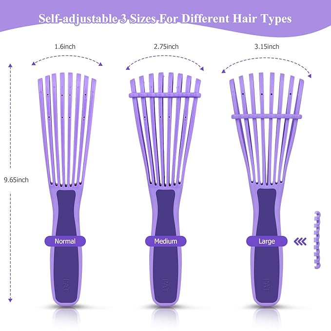 Detangling Hair Brush, Detangling brush for Adults and Kids, Comb Set for Kinky Curly Coily and Wavy Hair, For Wet and Dry Hair, Afro American Type 3a-4c, Comfortable Grip(Purple)
