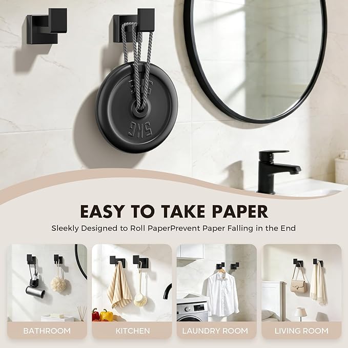 Bathroom Accessories Towel Bar Set: 20 Pieces Matte Black Bathroom Hardware Square SUS304 Stainless Steel - Wall Mounted Towel Rack&Toilet Paper Holder&Towel Ring and Towel Hook