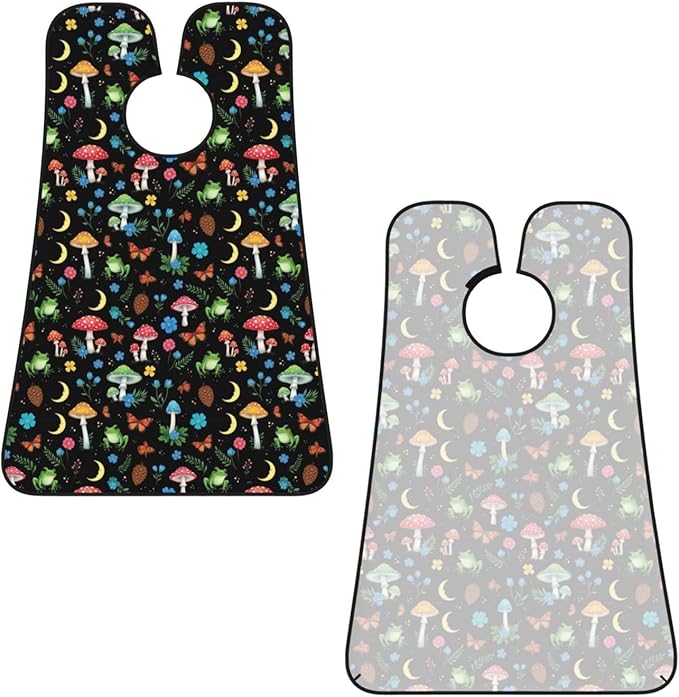 Waterproof Grooming Apron, Non-Stick Beard Bib with Suction Cups, for Moon Frogs Trippy Mushroom Leaves