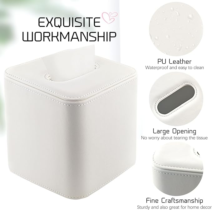 Tissue Box Holder Square PU Leather Stylish Facial Tissue Box with Magnetic Closure Decorative Cube Tissue Box Cover for Bathroom Vanity Office