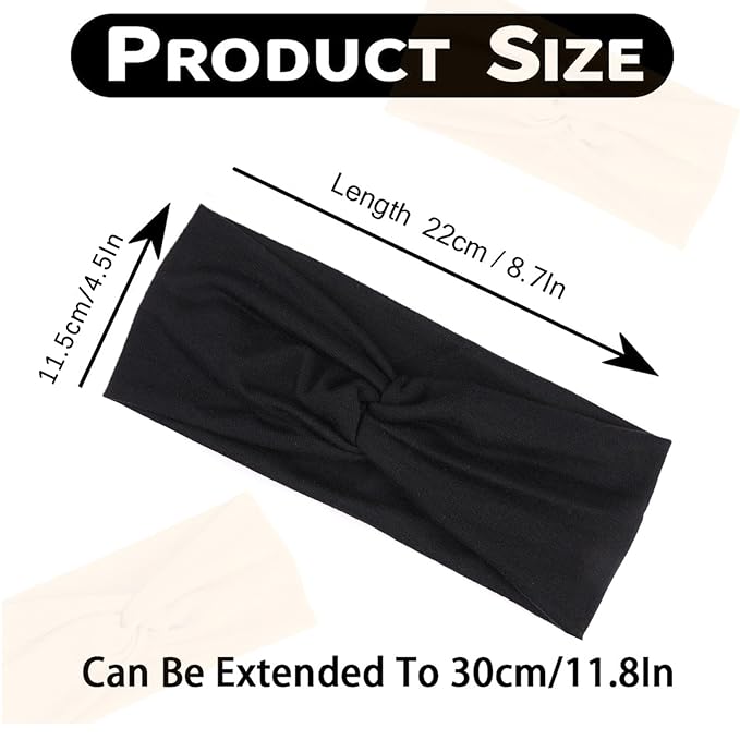 Kachanaa 6 Pack Black Fashion Non-slip Headbands for Women Knot Hair Band Scarf Turban for Yoga Outdoor Sport Sweat Wicking for Girls