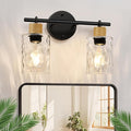 Bathroom Light Fixtures, 2-Light Coastal Vanity Lights with Crystal Glass Shade, Black Bathroom Wall Lamp for Mirror Kitchen Hallway Cabinet