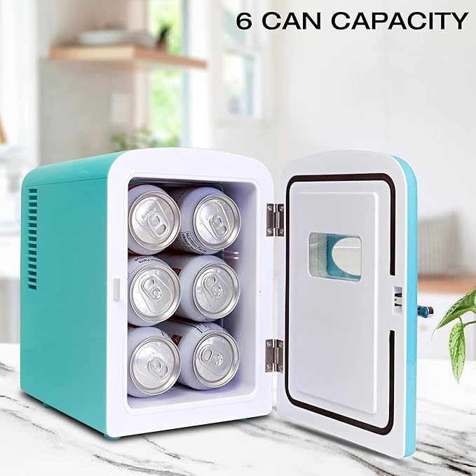 Koolatron Retro Mini Fridge 4 Liter Green Portable Refrigerator for Bedroom Office Dorm Skincare Table Top Beverage Cooler Travel Bottle Warmer Kimchi Fridge Car Outdoor Patio 6 Can Capacity