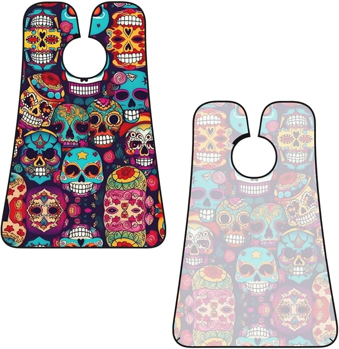 Sugar Skulls Print Beard Bib Apron For Men, Beard Hair Catcher For Men Shaving Trimming,Beard Cape Cloth, Black