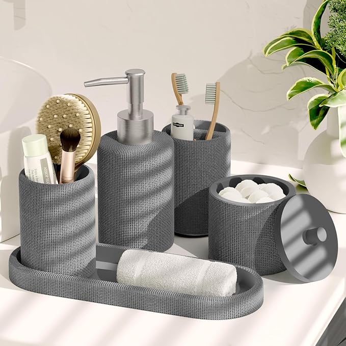 Clara Clark Grey Bathroom Set - Bathroom Sets with Shower Curtain and Rugs, 21PC Bathroom Accessory Set, Shower Curtain Set with Soap Dispenser & Toothbrush Holder