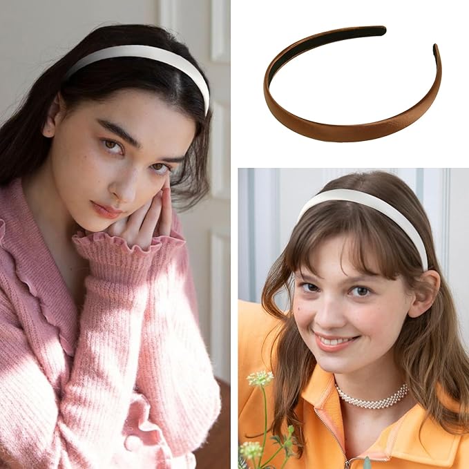 Headbands for Women Non Slip Thin Satin Hairbands Trendy Headband for Women's Hair Cute Vintage Hair Accessories 4 PCS