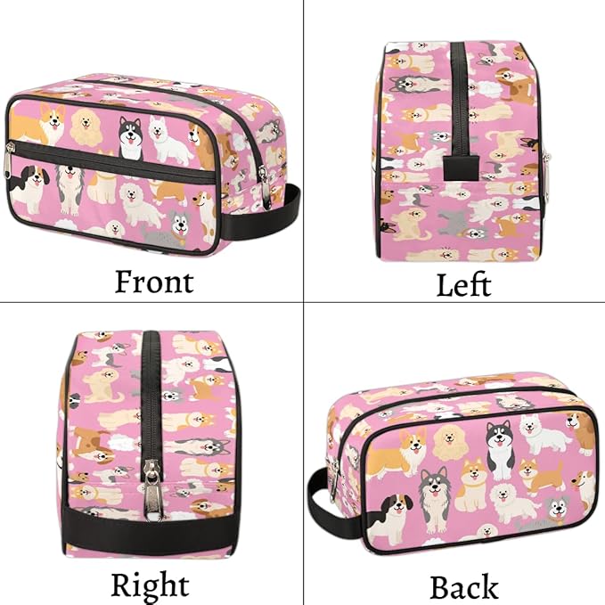 Cartoon Cute Dogs Pattern Kids Toiletry Bag for Boys Girls, Cosmetic Makeup Bag with Handle, Travel Shaving Kit Organizer, Waterproof Portable Wash Bag for Gym Vacation Camping Sports