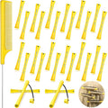 Chuangdi 24 Pcs Hair Perm Rods Plastic Cold Wave Perming Curlers Hair Rollers with Steel Pintail Comb Rat Tail Comb Tools for Hairdressing Styling(Yellow,0.28 Inches)