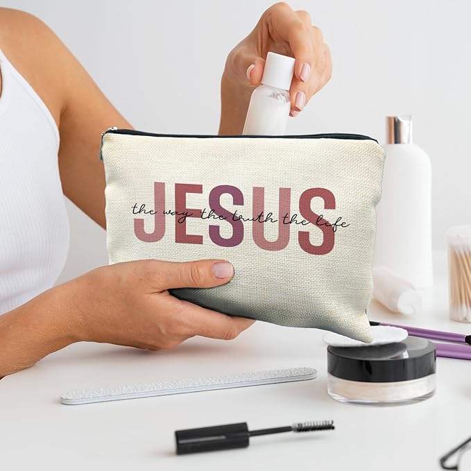 Jesus Cosmetic Bag - Christian Makeup Bag for Women & Girls, Bible Verse Design