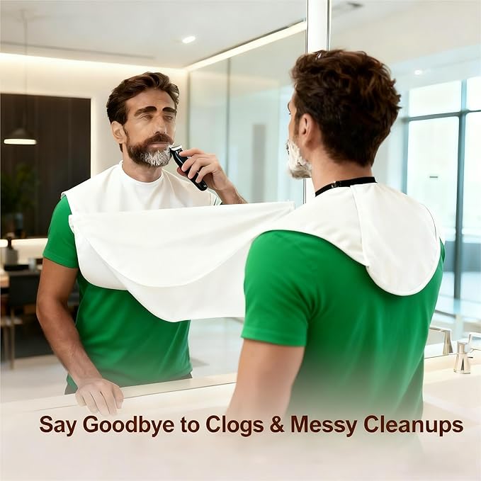 Beard Bib Apron for Men, 2 Pack Hair Catcher for Shaving & Trimming, Non-Stick Shave Cape with Suction Cups, Men's Grooming Accessories, Gifts for Husband Dad Boyfriend (Black & White)