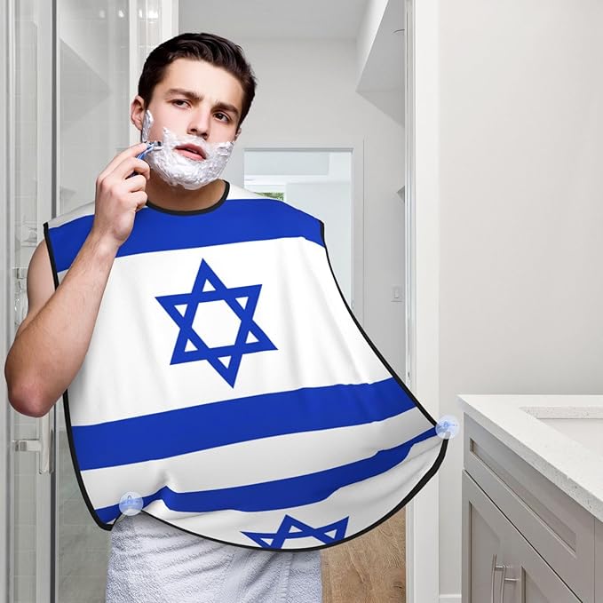 Israeli Flag Print Beard Bib Apron For Men, Beard Hair Catcher For Men Shaving Trimming,Beard Cape Cloth