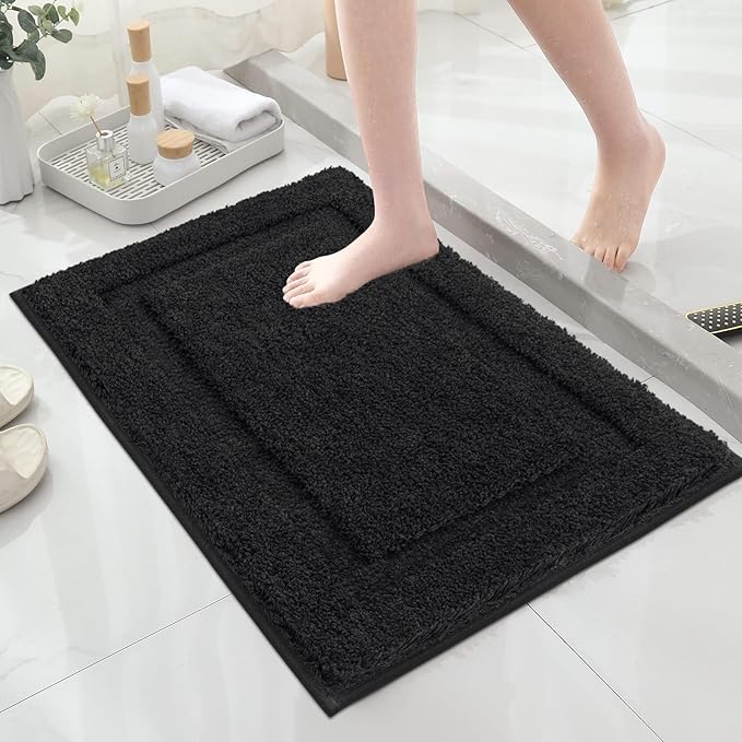 SHACOS Super Soft Black Bathroom Rugs Set of 2 Pieces 32 x 20 inch Microfiber Non Slip Washable Bath Mats Absorbent Bathroom Floor Mats Bath Rugs Carpet for Shower Bath Tub