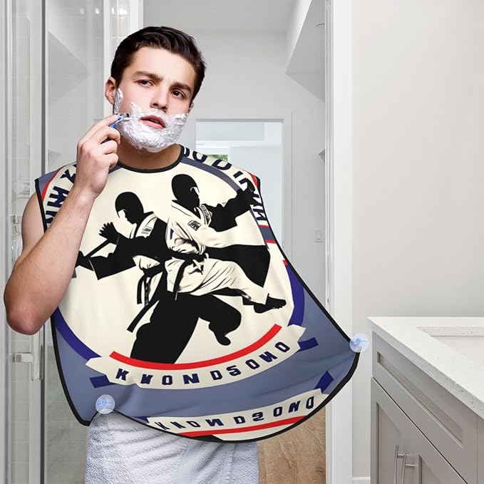Taekwondo Design Print Beard Bib Apron For Men, Beard Hair Catcher For Men Shaving Trimming,Beard Cape Cloth