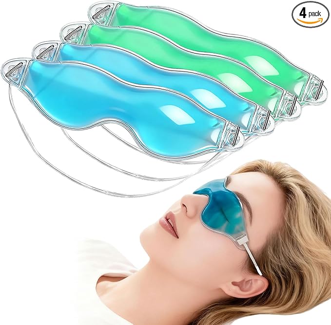 4 Pcs Ice Eye Packs, Cooling Eye Masks, Eyes Cold Compress for Hot Cold Therapy, Puffy Eyes, Dark Circles, Headaches, Migraines, Stress Relief (2 Blue+2 Green)
