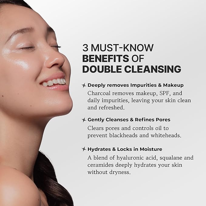 All-In-One Double Cleansing Duo, Charcoal Ceramide Cleansing Balm & Hyaluronic Acid Foam Cleanser for Deep Purifying, Hydrating, and Balanced Skin (K-Beauty Vegan Skincare Set)