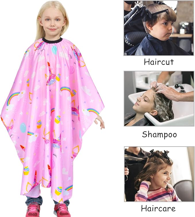 Kids Haircut Cape Waterproof Barber Cape Cover, Unicorn Hair Cutting Cape for Girls with Adjustable Snap Closure (Unicorn)