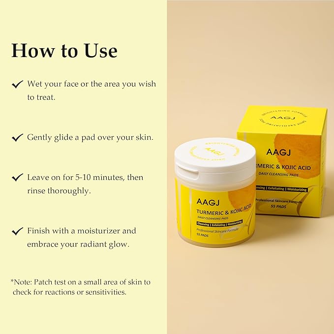 Turmeric Kojic Acid Cleansing Pads,Turmeric Exfoliating Face Scrub Pads, Remove Excess Keratin, Smooth Skin, Deep Cleansing Facial Pad for All Skin Types, 55 Pcs
