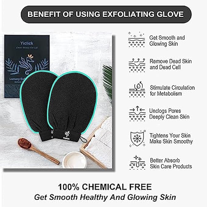 Exfoliating Gloves 2 Pcs, Exfoliating Body Scrubber for Bath Shower Exfoliation, Body Scrub Exfoliator Loofah Sponge for Dead Skin Remover, Korean Exfoliating Mitt (Grey)