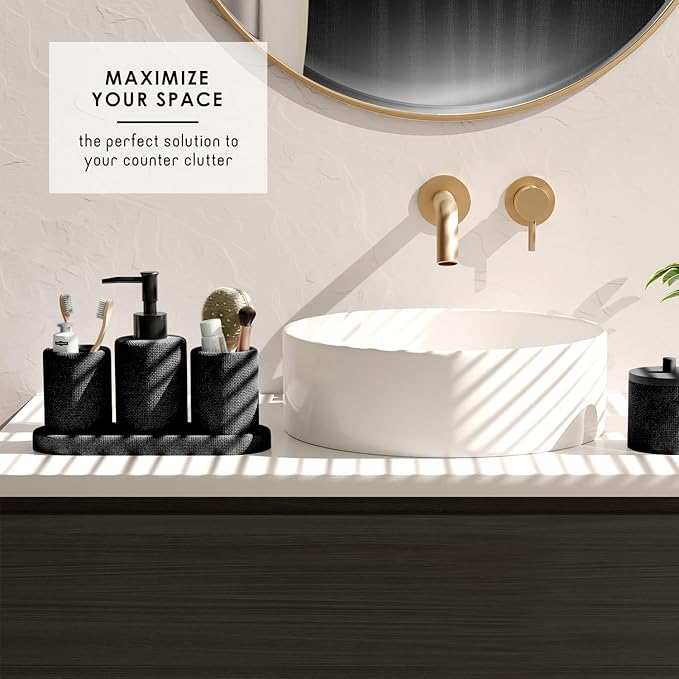 Clara Clark Black Bathroom Set - Bathroom Sets with Shower Curtain and Rugs, 21PC Bathroom Accessory Set, Shower Curtain Set with Soap Dispenser & Toothbrush Holder