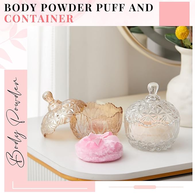 Tioncy 4 Pcs Large Body Powder Puff and Container Extra Large Body Powder Puff Dish Soft Washable Reusable Fluffy Makeup Sponge Wet Dry(Diamond,Amber and Clear)