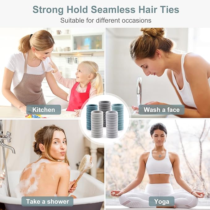 100 Pcs Thick Seamless Hair Ties, Ponytail Holders Hair Accessories for Women Girls No Damage for Thick Hair(Cool Colors)