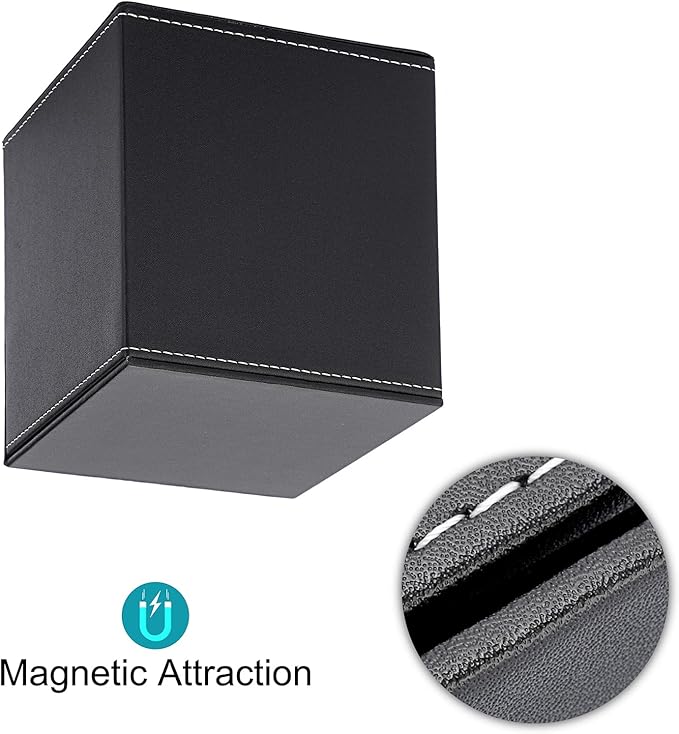 Sumnacon Square Leather Tissue Box Cover - Stylish Cube Tissue Box Holder with Magnetic Bottom, Decorative PU Tissue Box for Vanity Dresser Night Stand Table Countertop Home Office Car, Black
