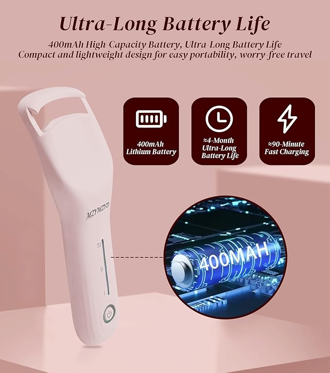 Heated Eyelash Curler, Eyelash Curlers with 3 Temp Settings, 10S Quick Heat-Up, 24H Long-Lasting Natural Curl, Type-C Recharge, Mini Electric Eyelash Curler for Women - Pink