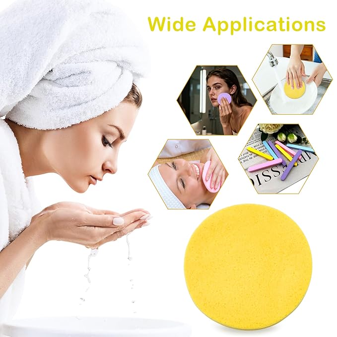 Quacc 48 PCS Compressed Facial Sponges 4 Colors Soft Facial Cleaning Sponge for Face Cleansing, Exfoliating, Makeup Removall (Yellow, Pink, Purple, Blue)