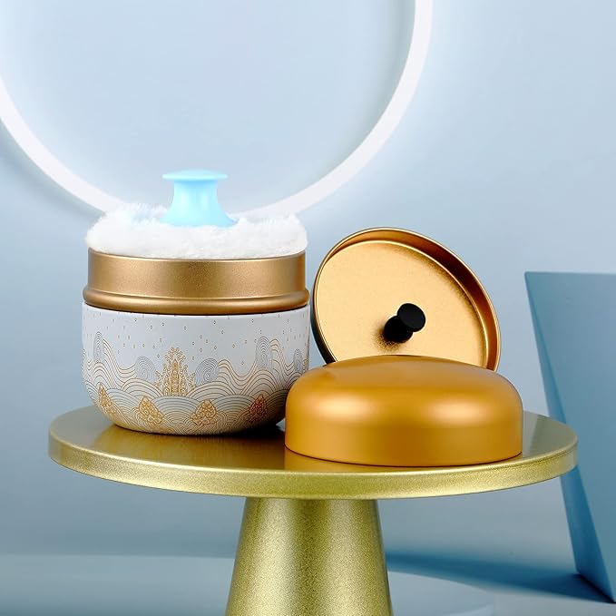 Body Powder Powder Case with Powder Puff Powder Container Tea Canister for Baby and Adult Body Talcum Powder Tea Box (Yellow Sea)