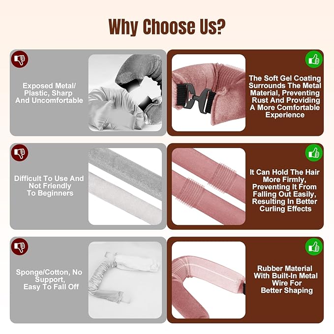 TULOBI 3 Pcs Heatless Curls Overnight - Upgraded Velvet Heatless Hair Curler with Velcro Fastener, Overnight Jumbo Blowout Rods, Hair Curlers to Sleep in for All Hair Types (Dark Pink)
