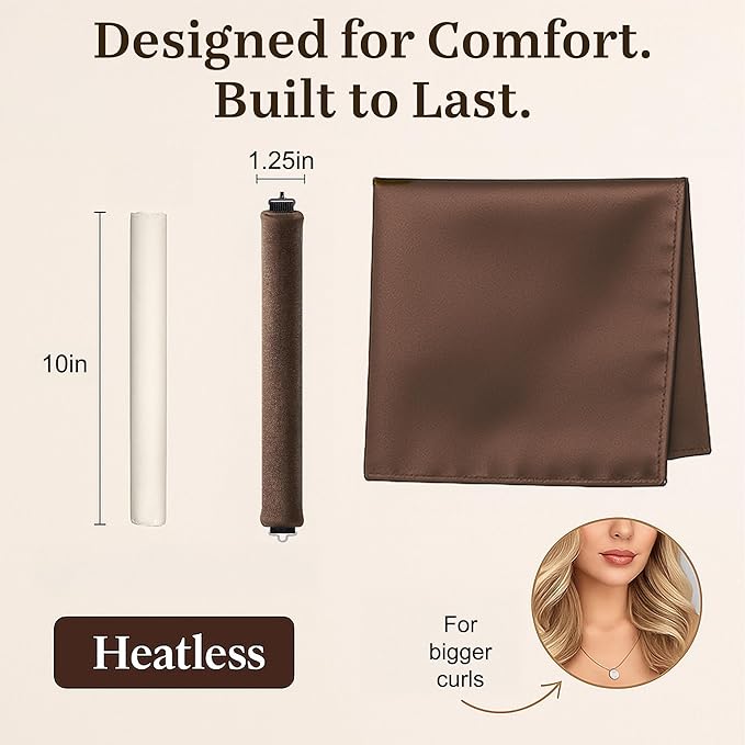 Overnight Blowout Rods | Heatless Curls for Long or Short Hair Rollers Blow Out Curling Rod No Heat Flexi Foam Tubes Silk Satin Velvet Soft Curlers to Sleep In Tools Set by VISOFO (Brown, 3 Set)
