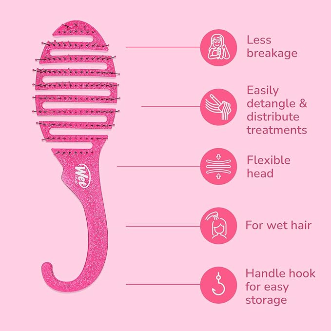 Wet Brush Shower Hair Brush Detangler - Exclusive Ultra-soft IntelliFlex Bristles - Minimizes Pain And Protects Against Split Ends and Breakage - Comb For Women, Men, Wet & Dry Hair - Pink Glitter