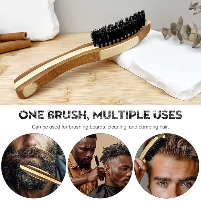 Beard Brush for Men – Ergonomic Curved Design for Beard & Mustache Grooming and Styling – Promotes Beard Growth – Portable and Travel-Friendly