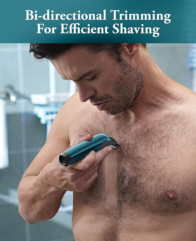 Body Hair Trimmer for Men - 2 in 1 Dual-Head Electric Shaver & Groomer, Ball Shaver with 30° Rotating Blade Adjustable Comb Mens Electric Razor IPX6 Wet & Dry for Face Groin Pubic Hair Trimmer Green