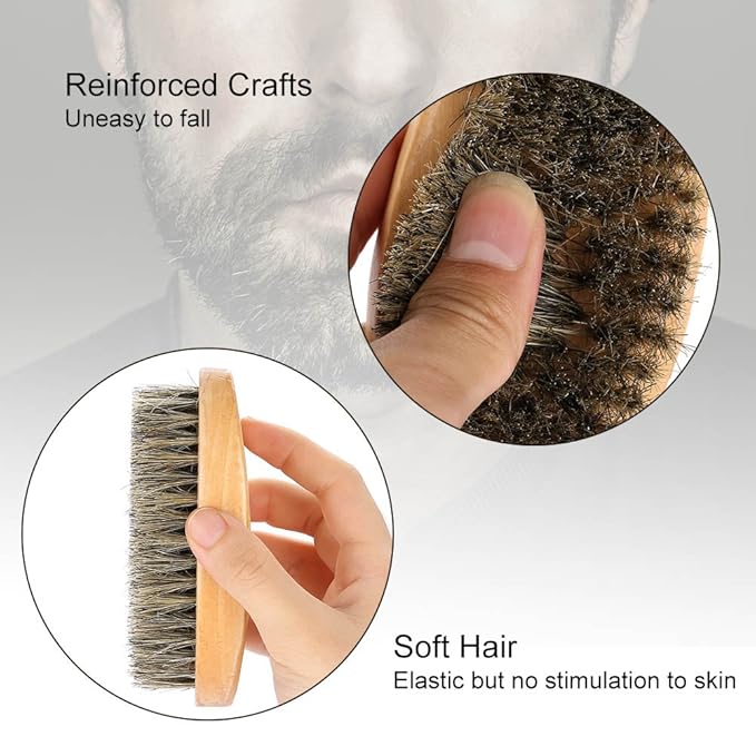 Men's Beard and Mustache Care Kit - Oval Brush, Comb, Grooming Tools for Softening, Conditioning, and Cleaning