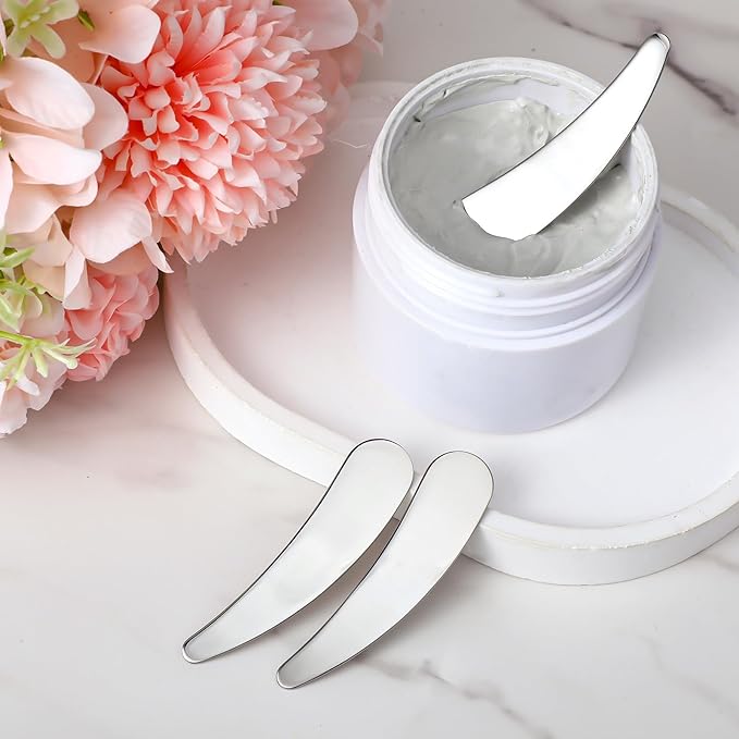 8pcs Mini Metal Makeup Spatula Reusable Cosmetic Cream Spatulas Skin Care Scoop Facial Applicator Tool Makeup Beauty Spoons for Face Mask Lotions Moisturizers Christmas