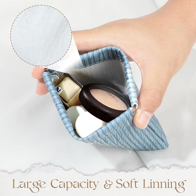 ISKYBOB 4Pcs Small Makeup Bag for Purse, 4.7in Pocket Cosmetic Bag Organizer, Waterproof PU Leather Pouches for Purse, Portable Squeeze Coin Purse for Women Mini Travel Jewelry Storage Pouch, Embossed