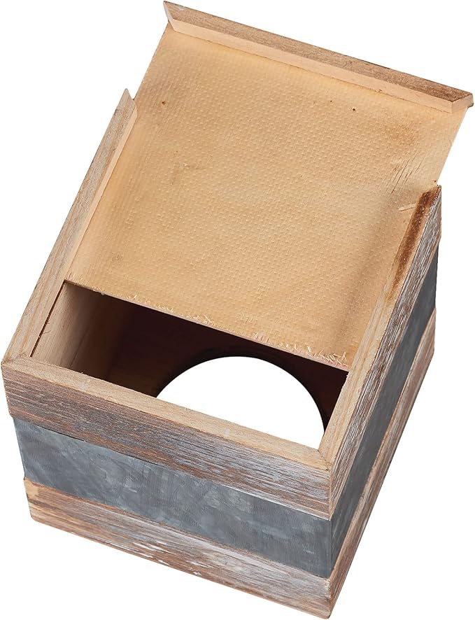Barnyard Designs Rustic Metal and Distressed Wood Square Tissue Box Cover - Decorative Bathroom Facial Tissue Box Holder Farmhouse Country Decor 6” x 6”