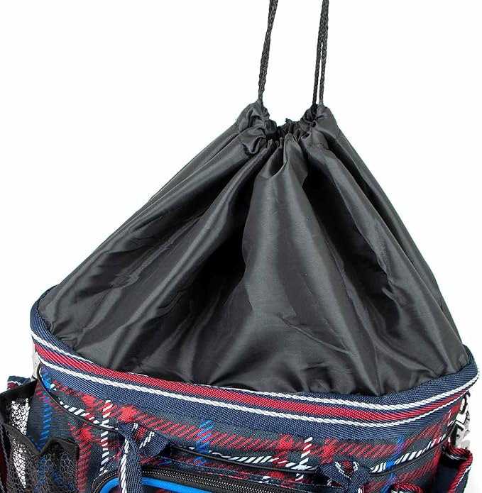 Jeffers Poplar Head Grooming Bag – Horse Grooming Organizer Tote with Pockets for Brushes, Tools, Clippers, Shampoo, Detangler – Stable Barn Kit Carrier for Horses, Pets, Navy & Merlot Plaid