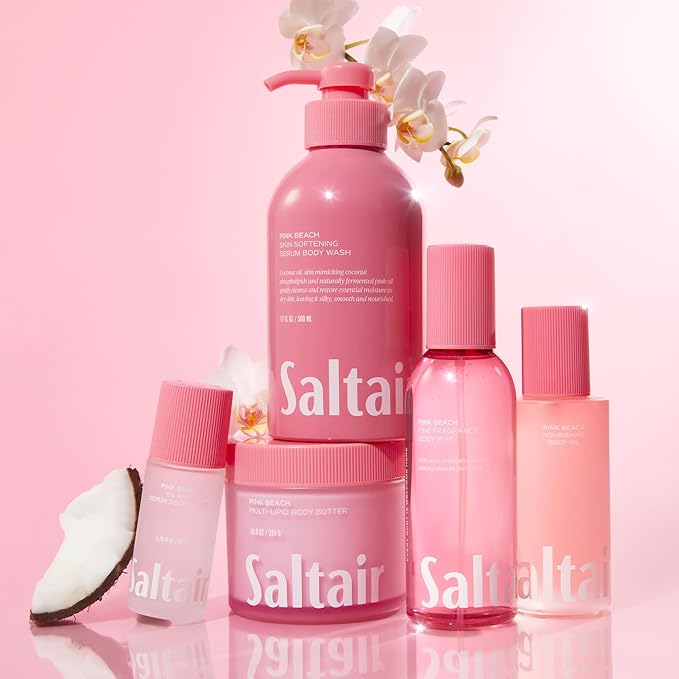 Saltair Multi-Lipid Body Butter – Hydrating 24-Hour Moisture – Body Cream for Soft Skin & Barrier Support – Ceramides, Coconut Oil & Shea Butter for Dry Skin Care – Pink Beach 10oz