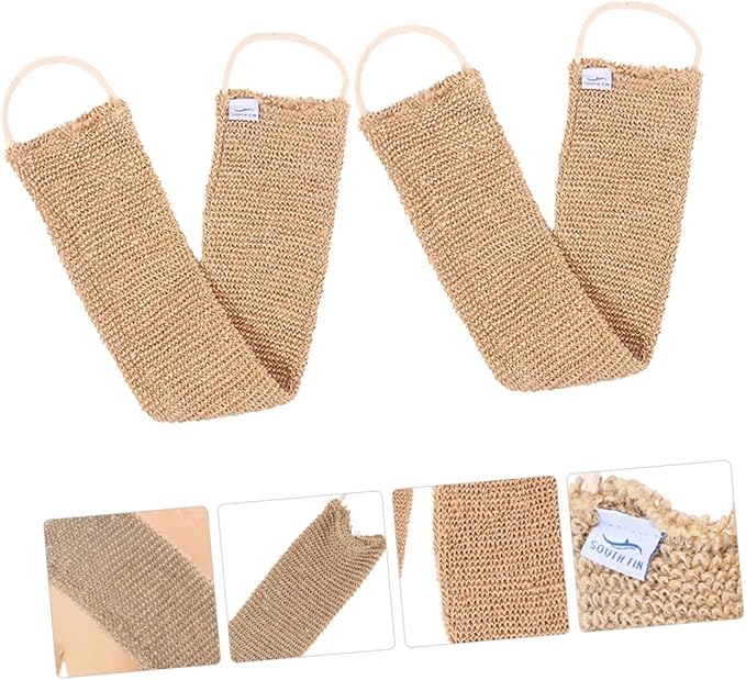 Happyyami 2pcs Back Scrubber Strap Ramie Jute Bath Exfoliator Wash Towel for Shower Gentle Skin-Friendly Design for Daily Use for Home Travel