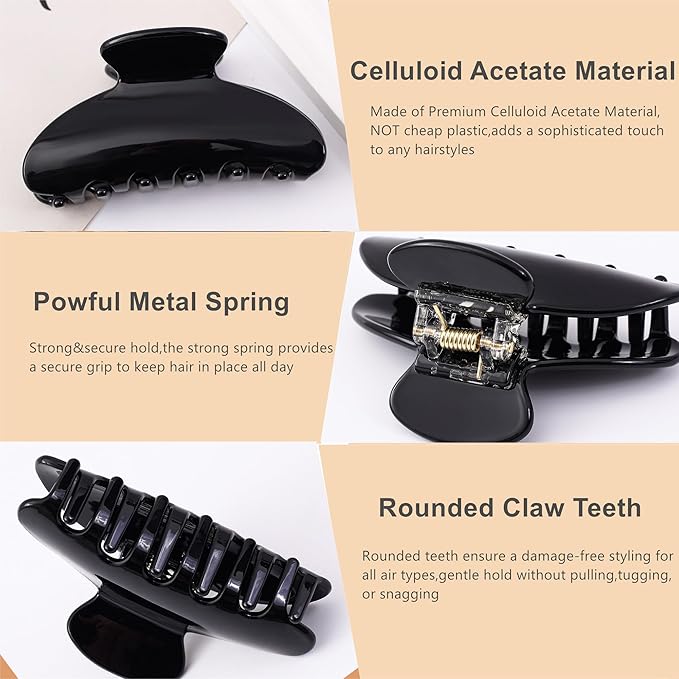 2 Pcs Small Medium Hair Claw Clips for Women Acetate Claw Hair Clips for Thin Fine Thick Hair
